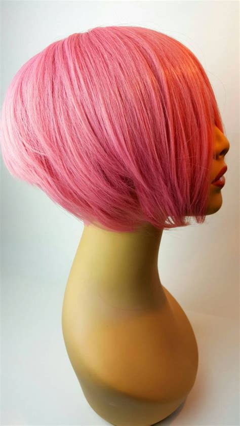 long pink wig bangs|short pink wig with bangs.